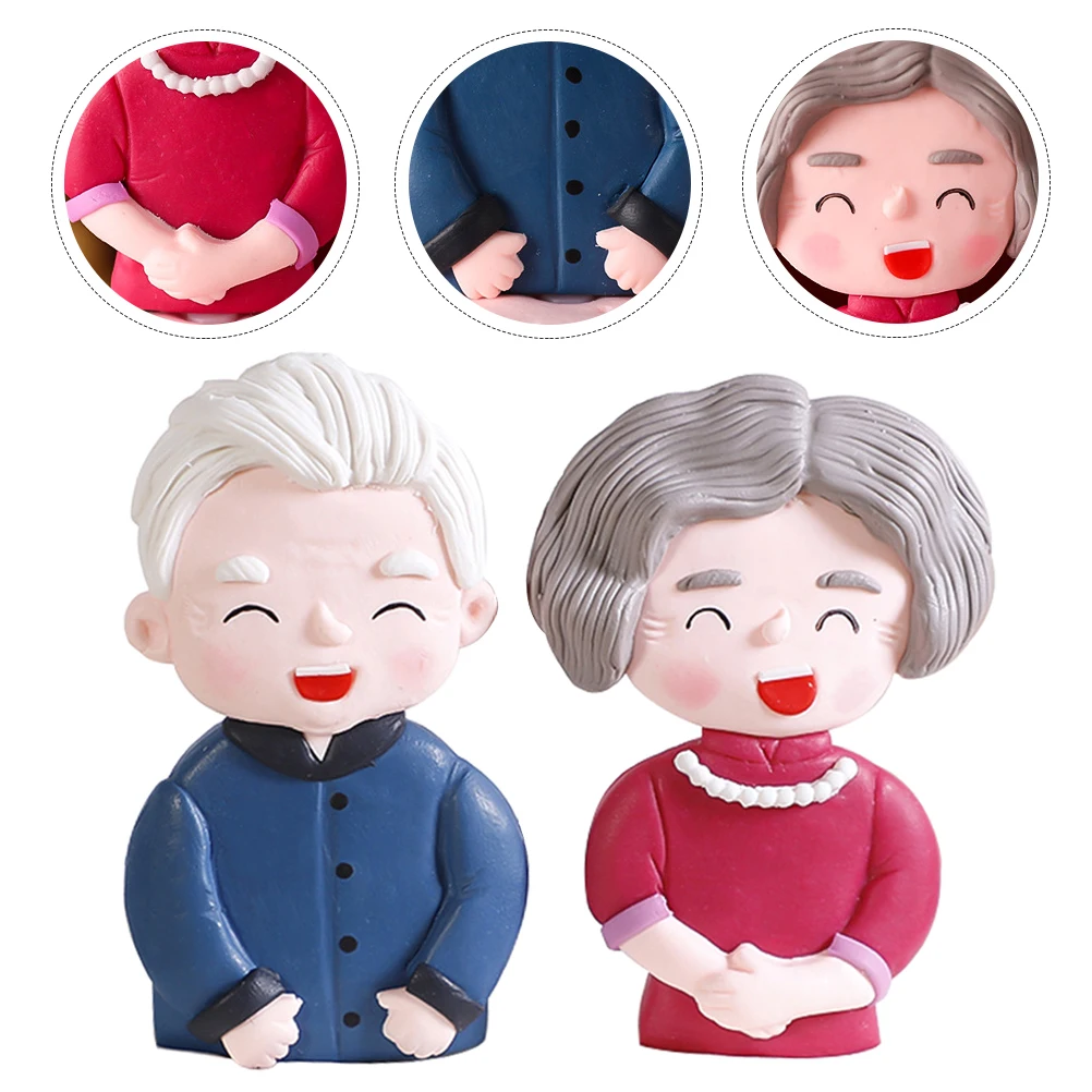 

2PCS Birthday Cake Toppers Elder Statue Decorative Picks Food Grade Clay naments Home Gifts Wedding Decorations