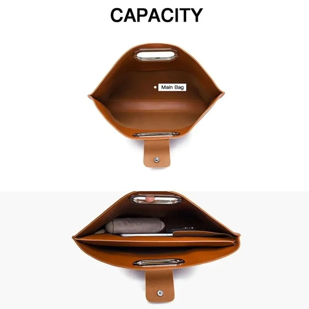 Elegant PU Office Document Tote Bag Solid Color Laptop Bag Computer Bag Handbag Large Capacity Briefcases Girls