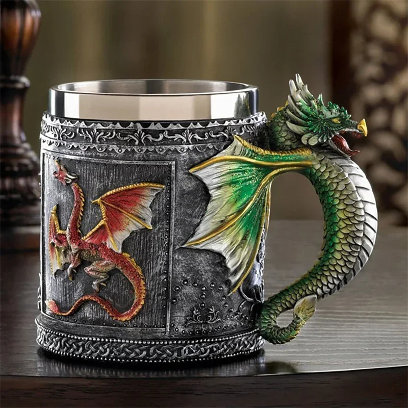 Myths And Legends Red Flying Dragon Beer Cup Coffee Cup Mug With Green Dragon Handle Great Gift  Dragon Lovers Halloween Gift