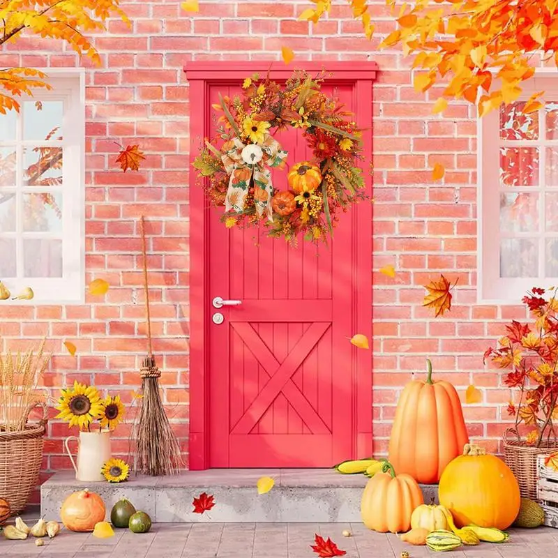 

Fall Wreath Autumn Harvest Wreath Artificial Fall Door Wreaths Thanksgiving Garland For Front Door Home Party Decoration Autumn