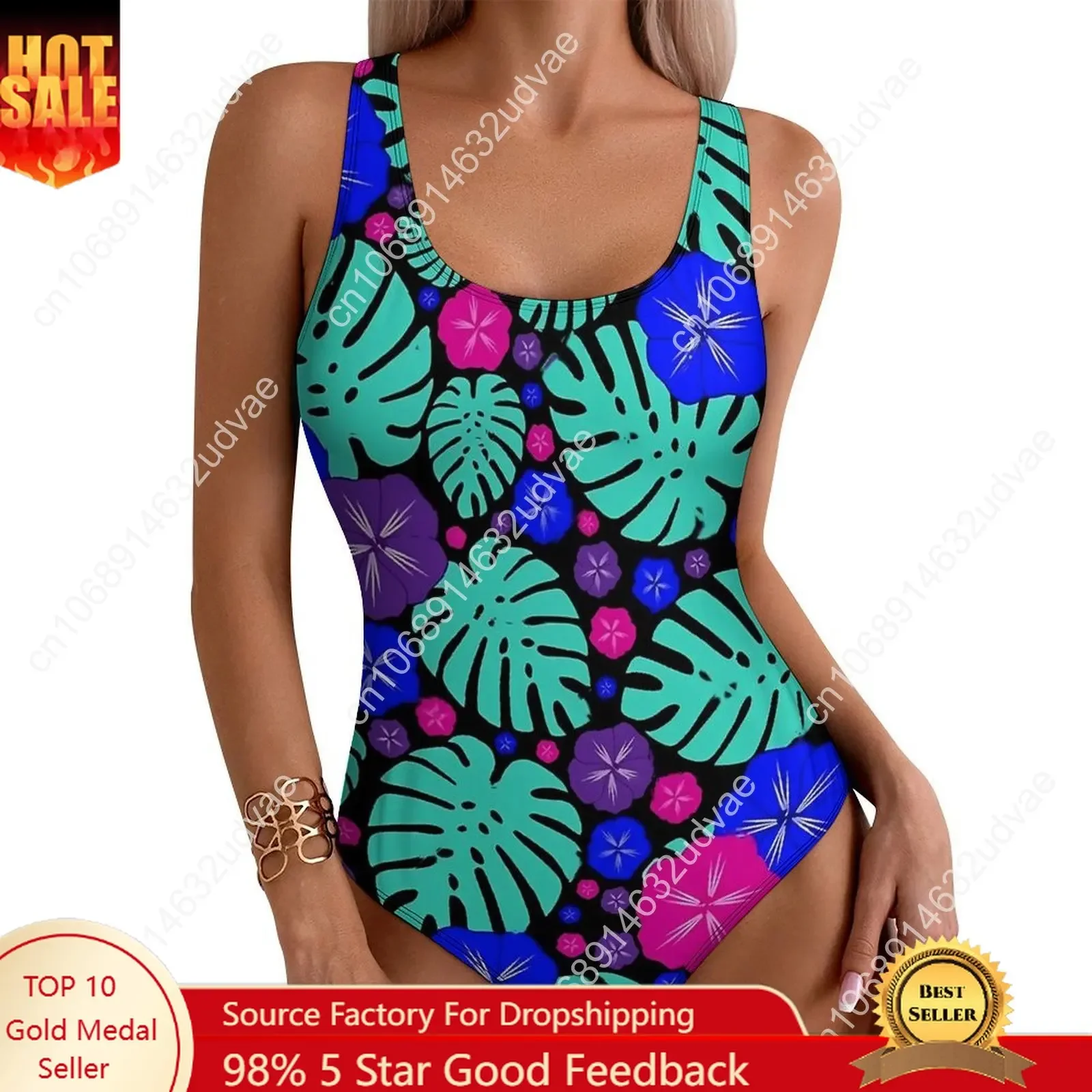 

Tropical Floral Swimsuit Hibiscus Swimwear One Piece Rave Design Bodysuit Hollow Out Bathing Suits Women Push Up Beach Outfits