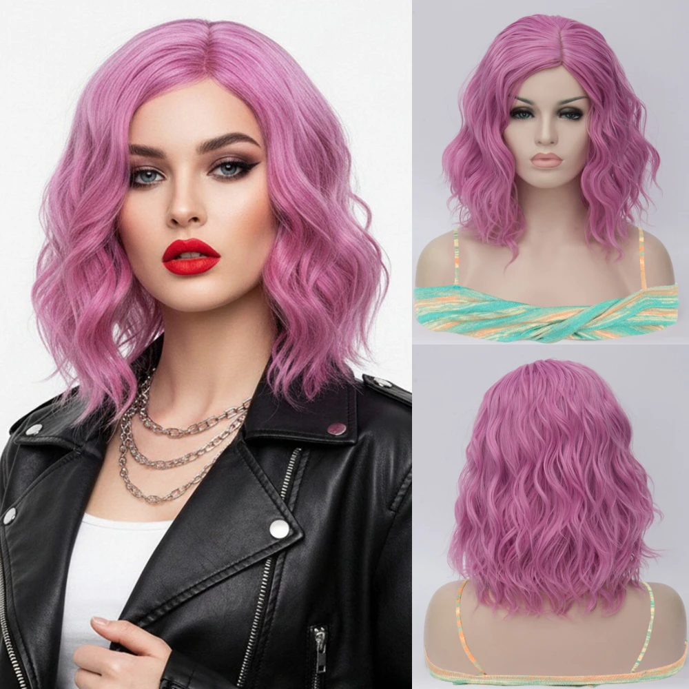 

Women Short Wavy Synthetic Wig Middle Part Chic Style for Halloween Costumes Cosplay