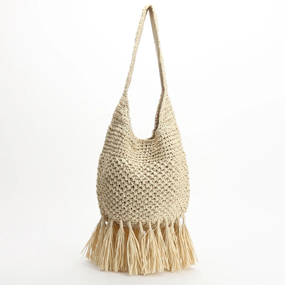 Fashion Tassel Straw Bags Rattan Weave Women Handbags Designer Luxury Handmade Paper Shoulder Crossbody Bags Summer Beach