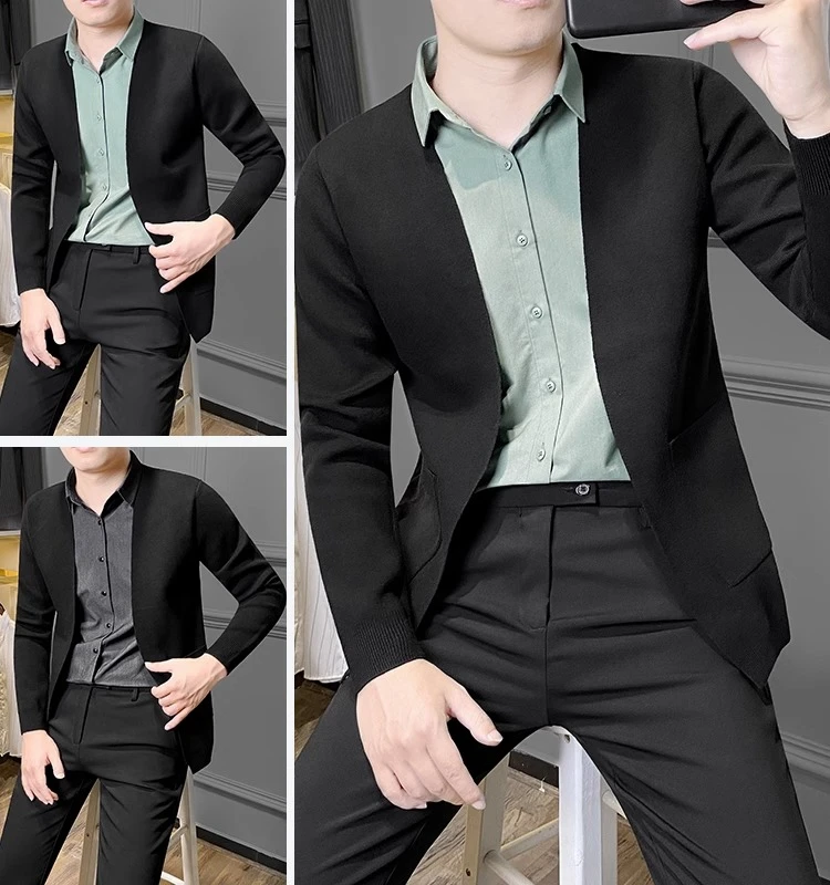 

Мужской вязаный кардиган с воротником-стойкой, свитер, верхняя одежда, весна-осень, новинка, Tagkita, длинный рукав, однотонный, молодежный