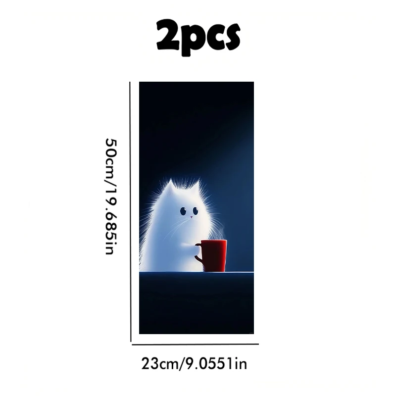 2pcs car center pillar protection stickers White Cat with Coffee Cup Pattern scratch resistant film