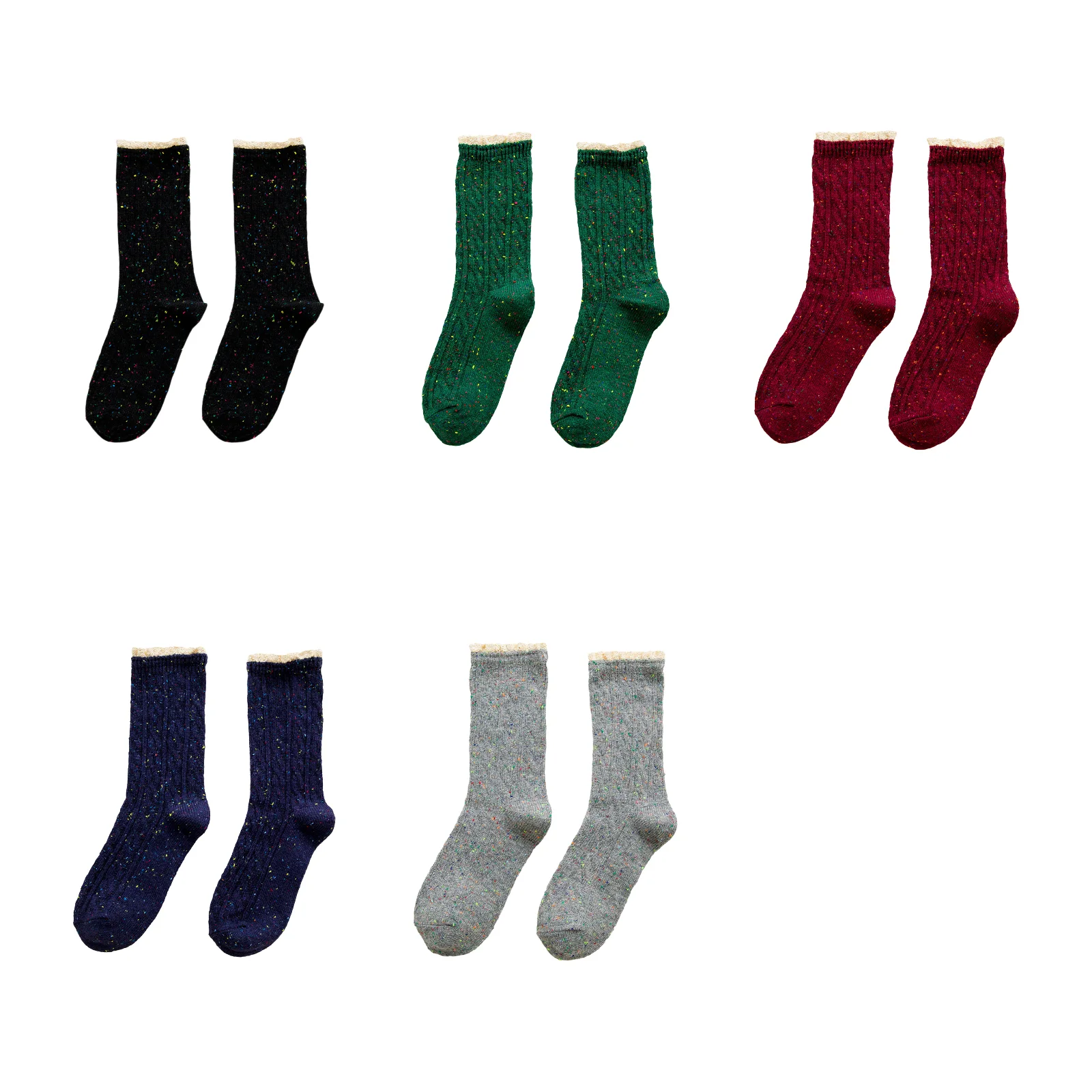 

Japanese sweet lace retro literary socks combination set (1 pair each of black/green/red/navy blue/grey)