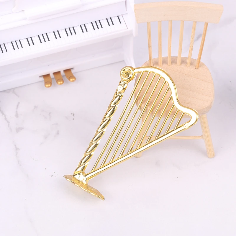 1Pc Poppenhuis Miniatuur Harp Model Muziekinstrument Voor Poppenhuis Bar Decor Accessoires Kids Pretend Play Speelgoed