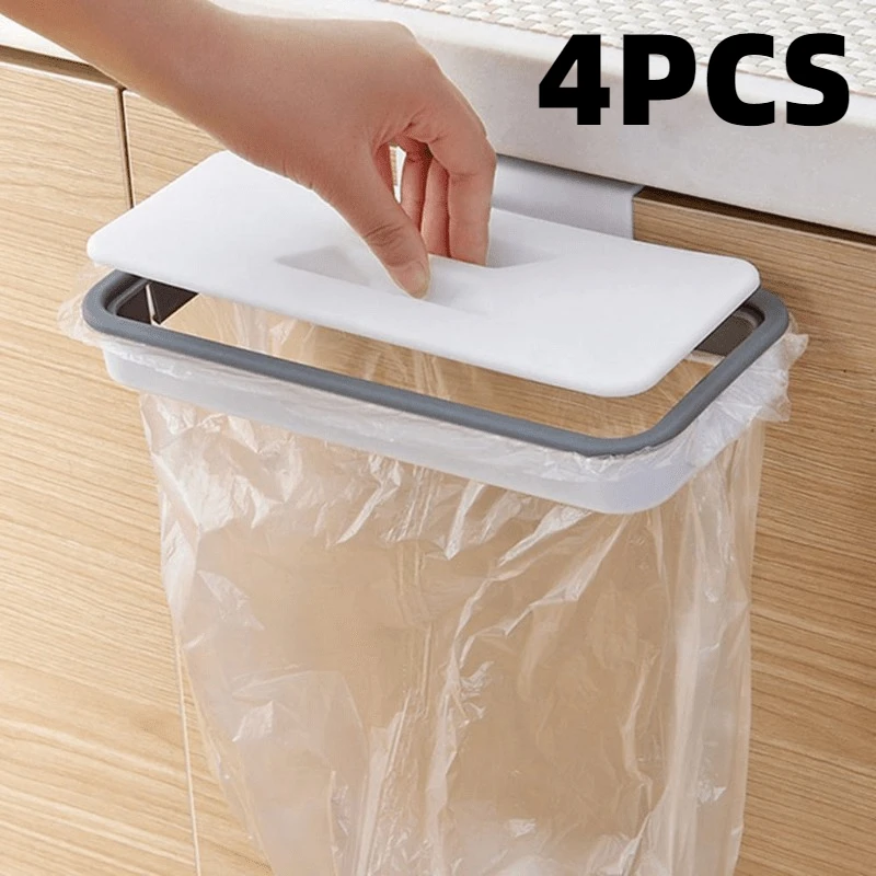 4pcs Hanging Garbage Rack Plastic Durable Portable Garbage Bag Holder Trash Bin Hanging Space Saving for Living Room Kitchen