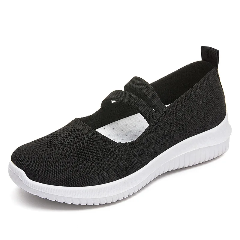 Black Mesh Knitting Mary Janes Shoes Ladies Spring Wedges Loafers Shoes Mom Comfortable Ballet Flats Pink Summer Sneakers