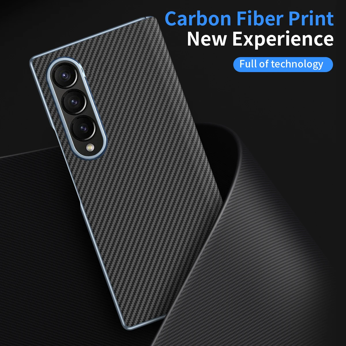 For Samsung Galaxy Z Fold 4 Case Plating Imitation Carbon Fiber Pattern Hinge Folding Shockproof Plastic Hard Cover Accessories