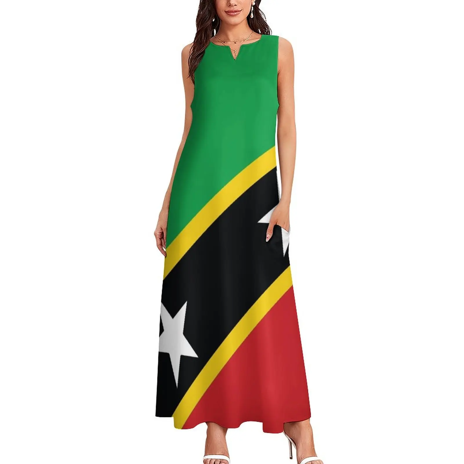 St Kitts and Nevis National Flag Long Dress evening dresses women women's elegant loose dresses Dress