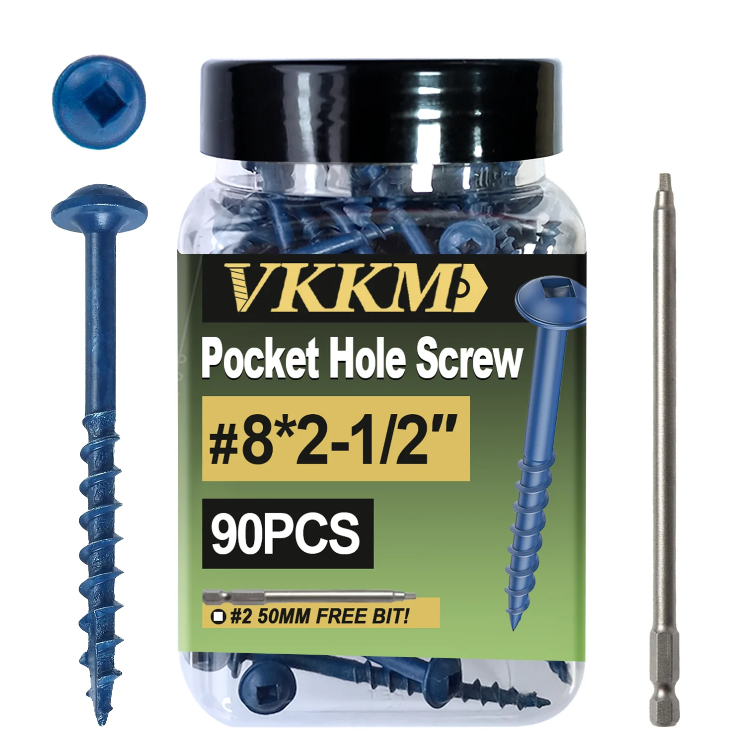 

VKKM #8*2-1/2 90Pcs Square Head Screws with Drill Bit – Zinc Plated, Self-Tapping for Outdoor Decks & Patio Furniture