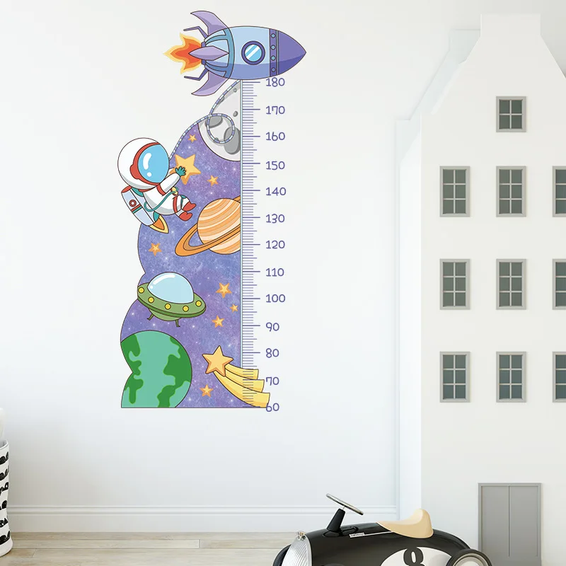 

Cartoon Astronaut Rocket Height Wall Sticker Kids Child Room Background Decoration Mural Bedroom Home Self Adhesive Wallpaper