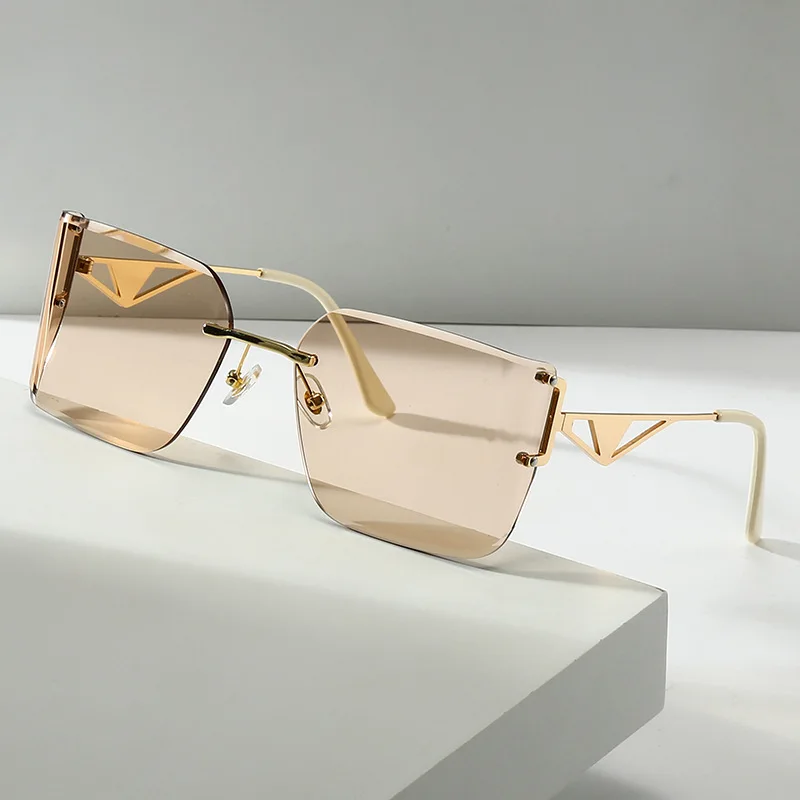 

New Fashionable Frameless Metal Square Designer Women's Sunglasses with Simple Lines for Celebrities Same Style
