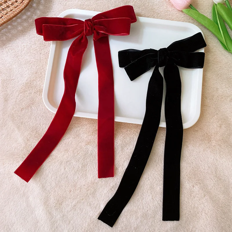 Elegant Korea Long Ribbon Bow Tie Hair Clips Hairpins Women Girls Kid Barrettes Accessories Hairclip Headwear Headdress Ornament