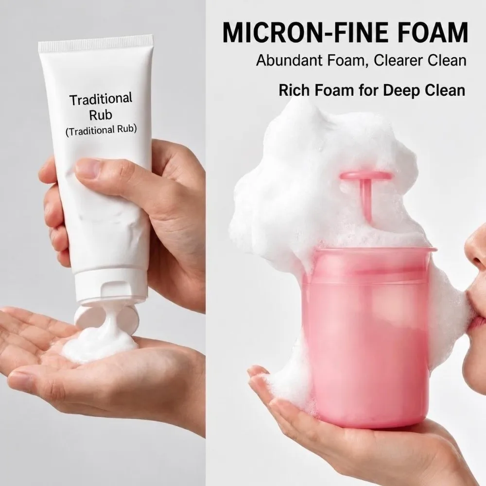 2PCS Portable PP Face Wash Foamer Pink White Manual Pump Cleanser Foam Maker Rich Foam Facial Bubble Maker Travel Use