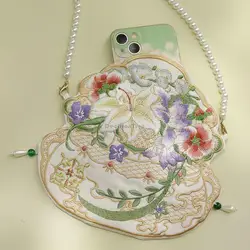 2023 borsa da donna cinese hanfu borsa a tracolla con ricamo a doppia faccia accessori retrò hanfu borsa a tracolla con catena di perle s679