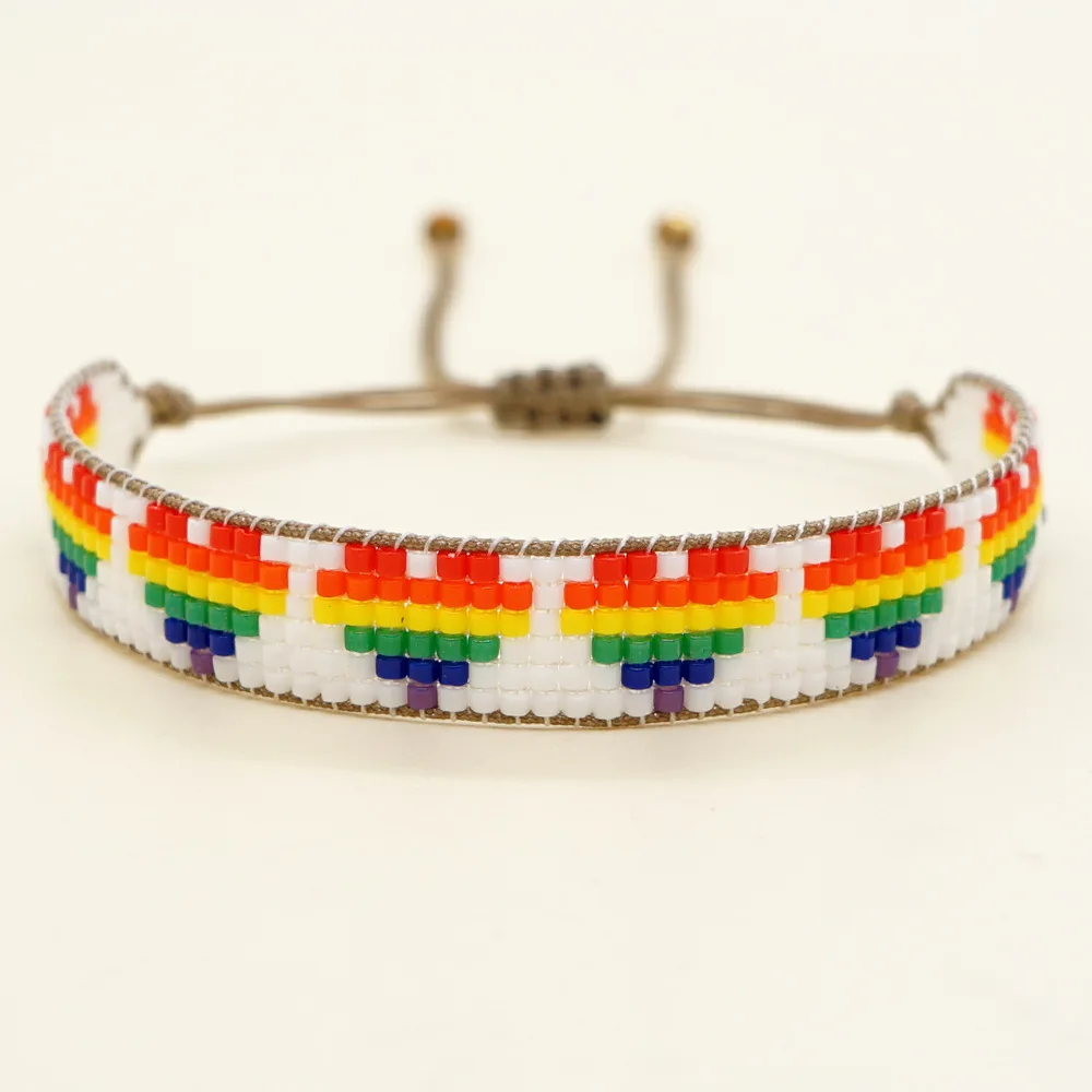 Beaded bracelet heart Rainbow Bohemia  Female Gradient color Hand weaving  Adjustable Female Versatile Trend Rice bead bracelet
