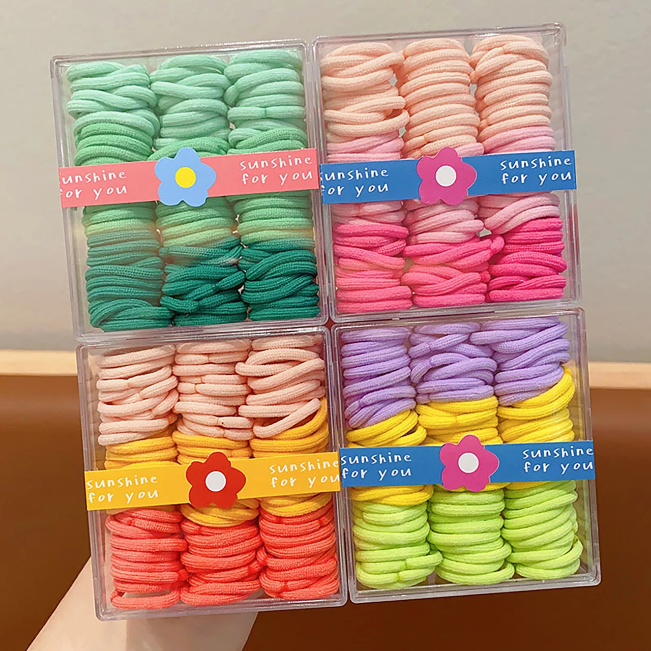 

90PCS/Box Cute Thumb Hair Ropes Candy Color Elastic Rubber Bands Simple Kids Ponytail Headflower Children Girl Hairband Headwear