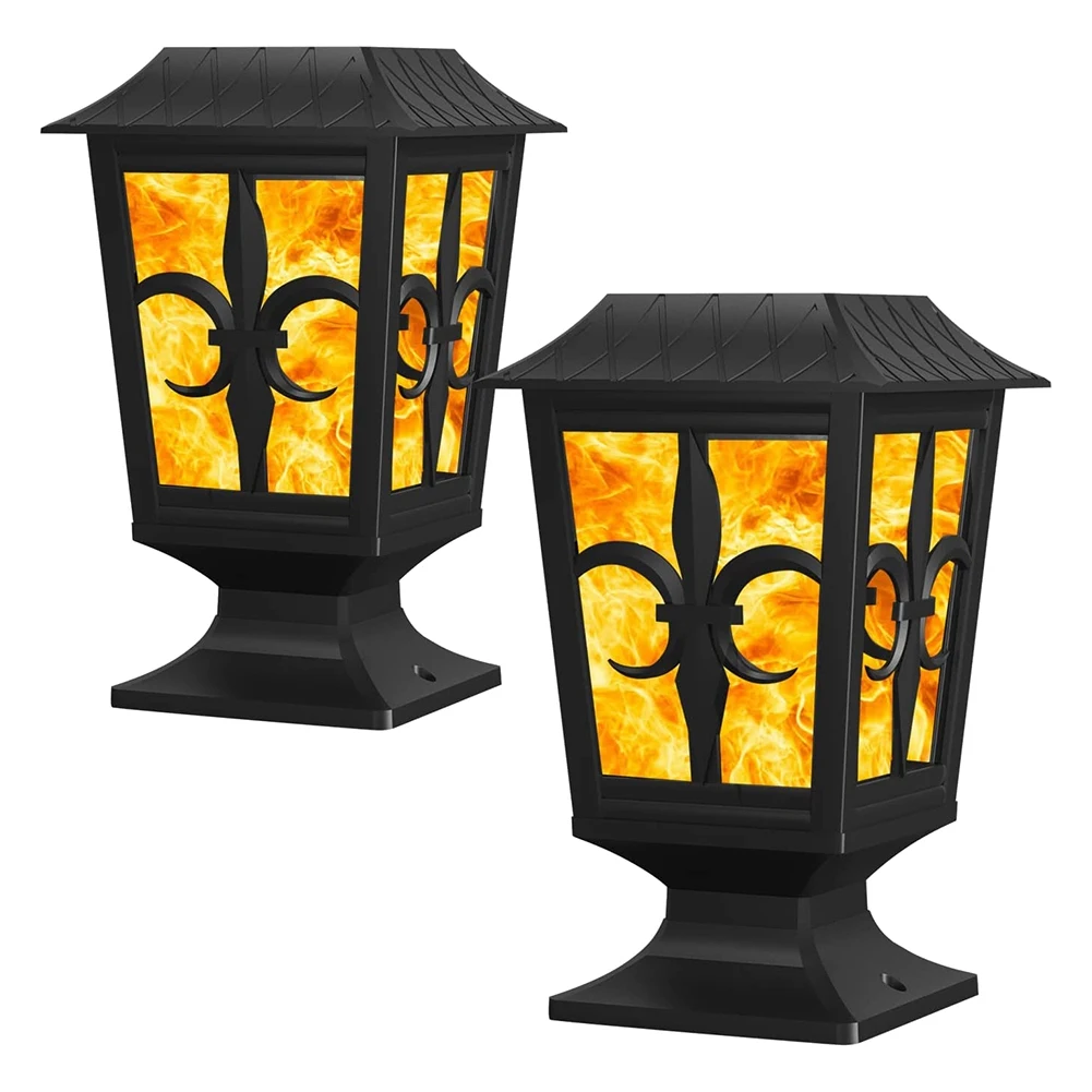 

2 Pack Solar Post Light,Flickering Flame Post Cap LED Lamp,for Outdoor Deck Fence 4X4 5X5 6X6 Post Top Garden Patio Yard