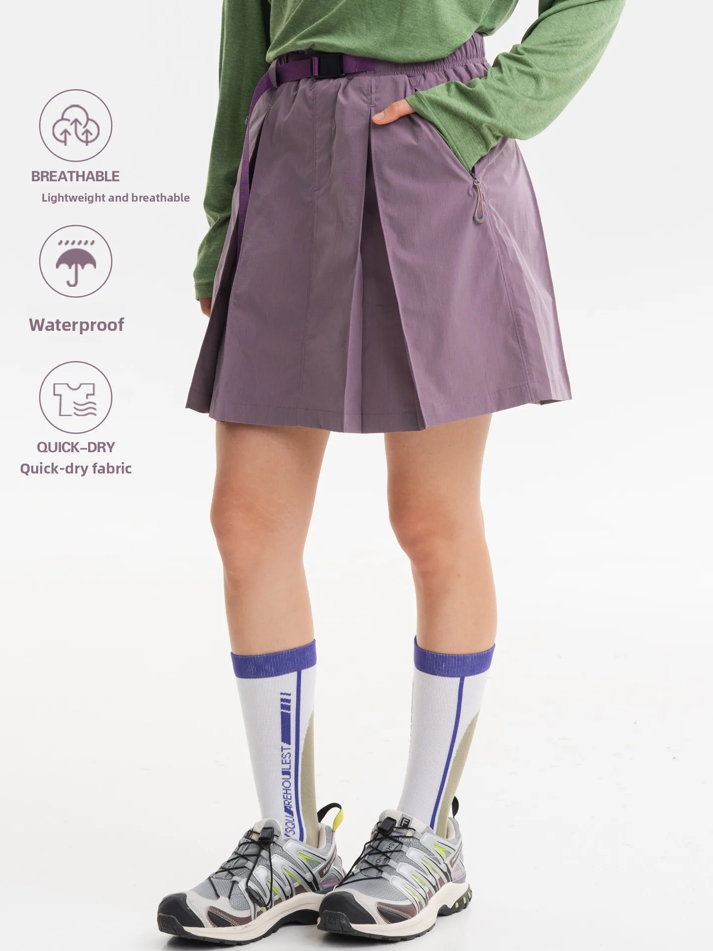 

Waterproof Hiking Skort Women's Summer Quick Dry Breathable Anti-Light Sporty Half-length A-line Skirt with Pocket