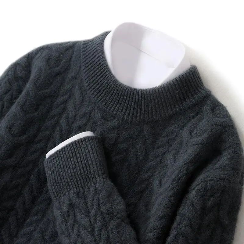 Thiened Heavyweight 00% Pure Wool Knitted Sweater Men's f High Collar Autumn Winter Loose Faion Ci Sle Camere S...