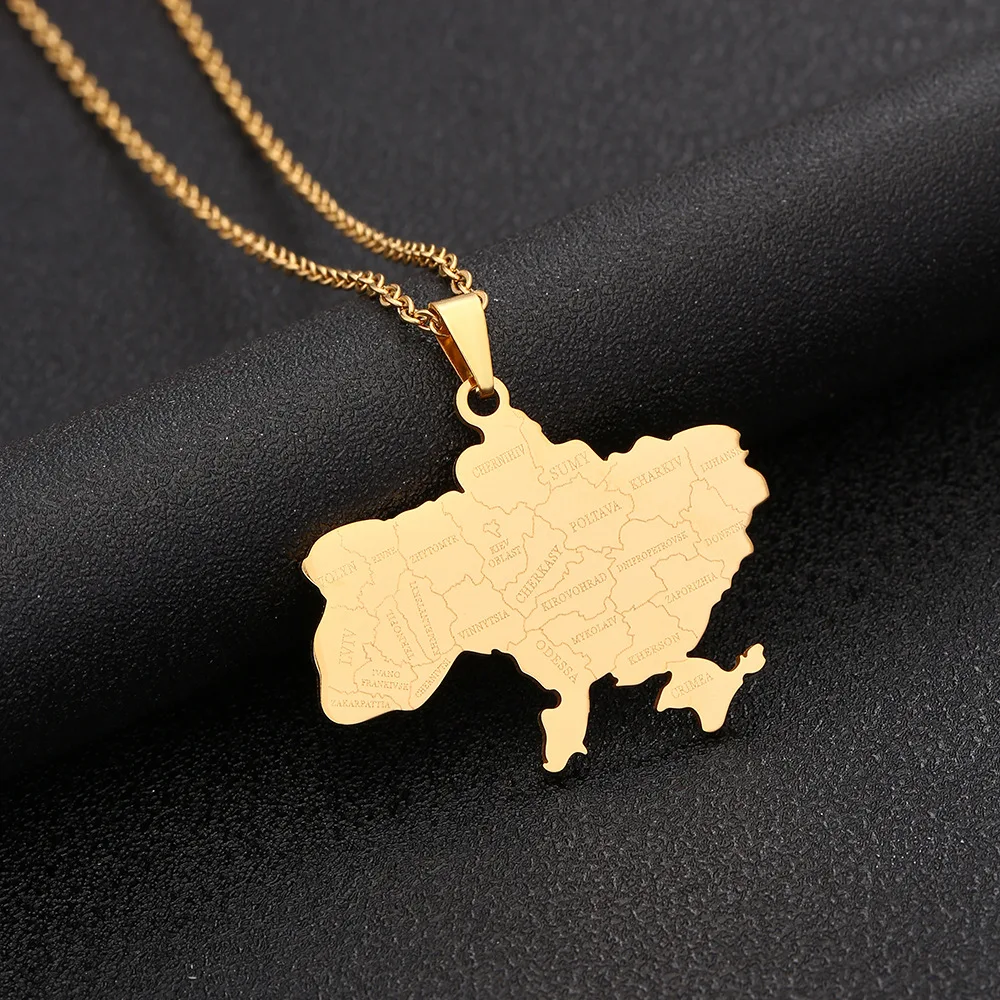 2024 new fashion stainless just Ukraine map with city pendant necklace temperament everything collarbone chain birthday annivers image 2