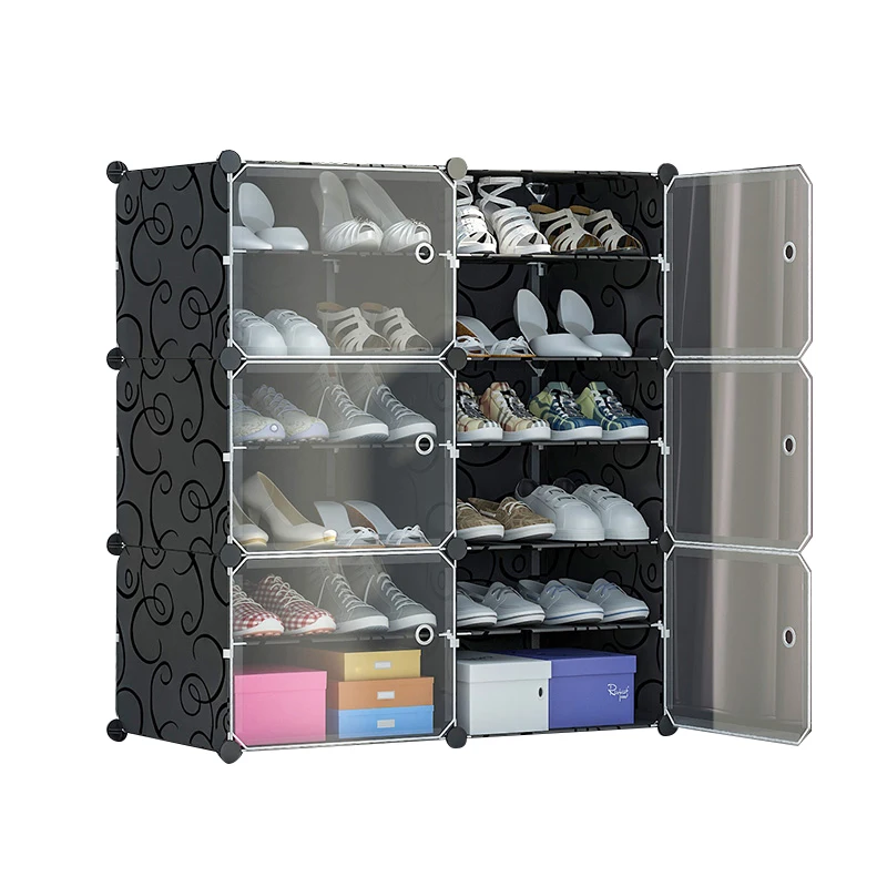 

Black Entryway Shoe Rack Modern Divider Foldable Dustproof Living Room Shoe Cabinet Thin Folding Plastic Gabinete Furnitures