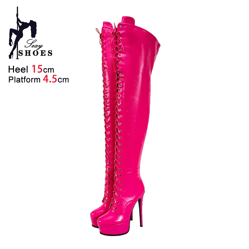 

15CM Stiletto Heels Sexy Gothic stripper Boots With Platform Fetish Women Shoes Pole dancing show Nightclub Exotic Thigh Boots