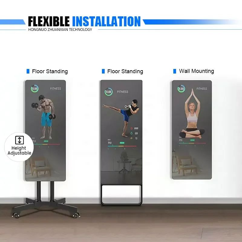 사용자 정의 스포츠 스마트 Lcd 운동 대화형 바닥 Lcd 터치스크린 피트니스 체육관 운동 마술 스마트 거울