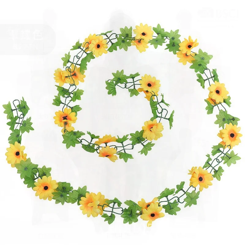 Tira de flores de simulación de vid de ratán de girasol Artificial para colgar en la pared interior conducto de aire acondicionado sombreado decorativo para el hogar