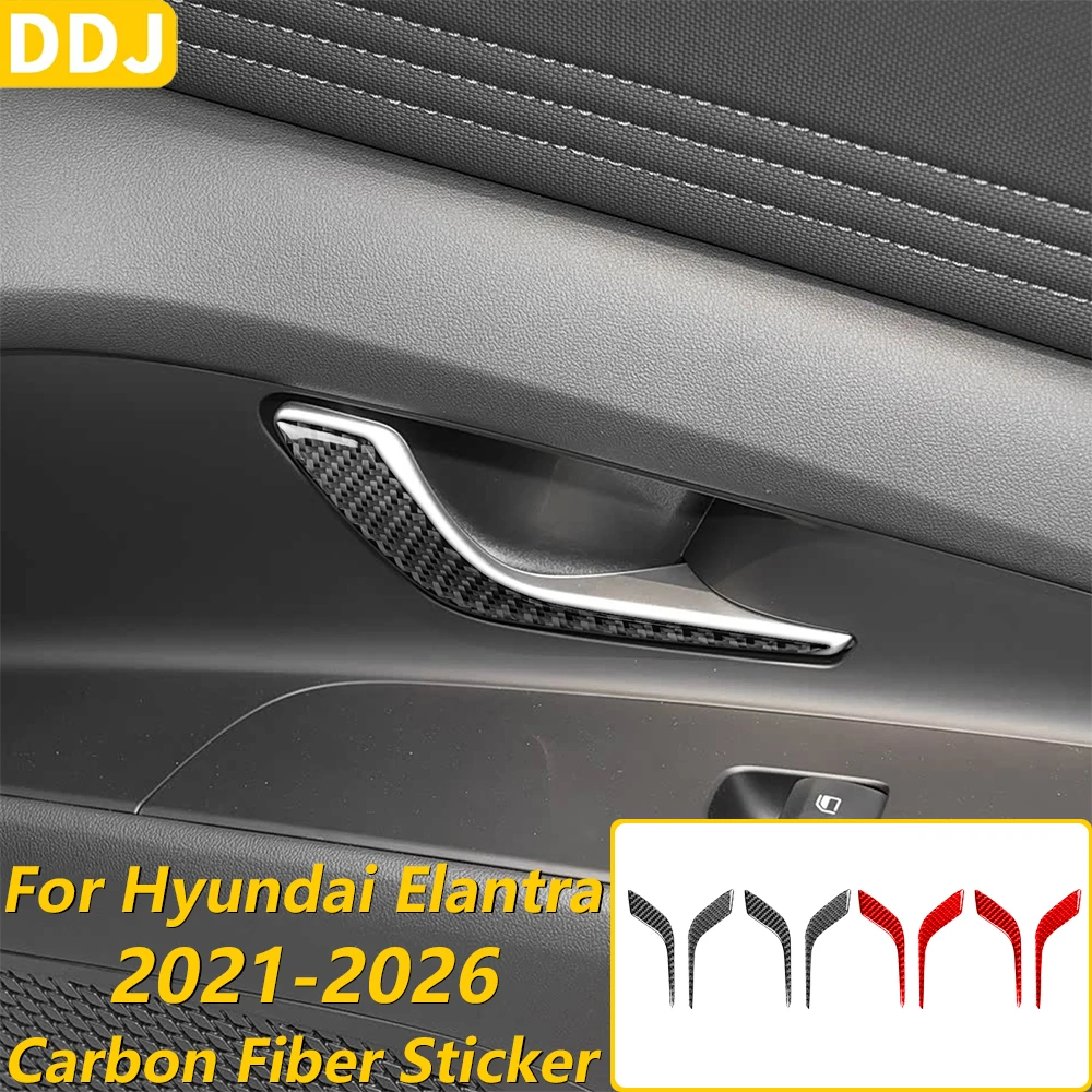 Pour Hyundai Elantra CN7 2021-2026, couverture décorative en fibre de carbone pour le panneau de commande des poignées de porte intérieures, accessoires de voiture, autocollant intérieur