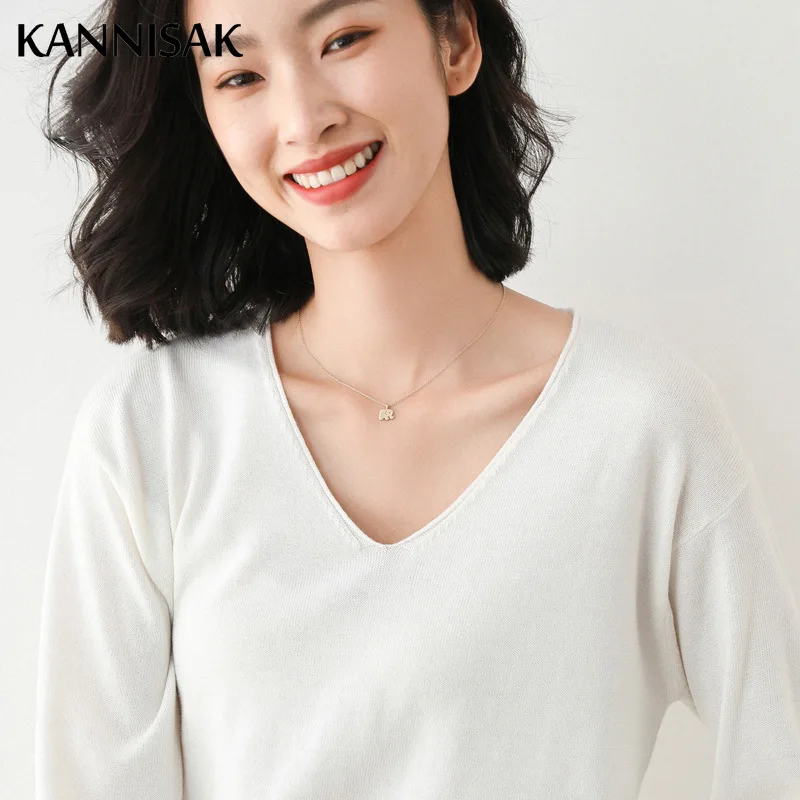 2024 maglione da donna primavera autunno manica lunga maglioni larghi scollo a N camicia che tocca il fondo maglieria da donna casual pullover