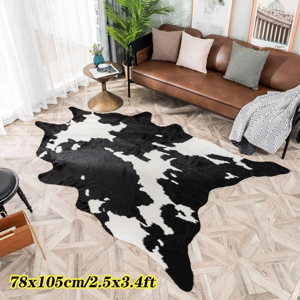 78x105cm Imitation Cow Print Rug Black and White Faux Cowhide Rugs Animal Area Rug Carpet NonSlip Mat for Kids Room Home Decor