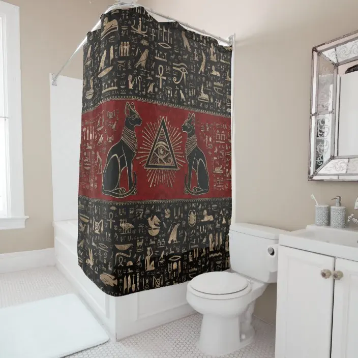 Egyptische Hiërogliefen En Goden, Kat, Oog Van Horus Douchegordijn Badkamer Gordijn Met Haak Decoratieve Badkamer Accessoires Set