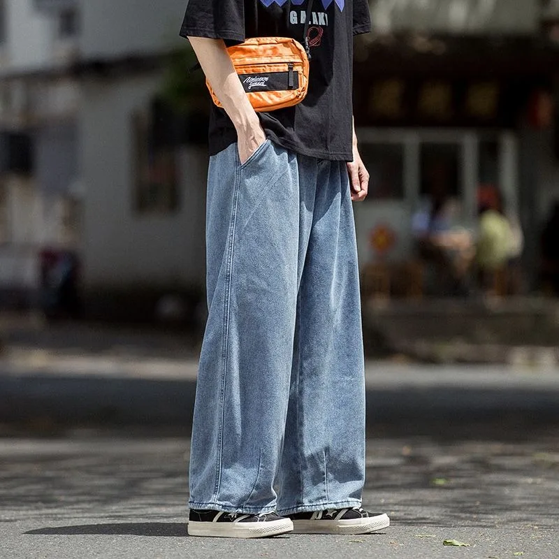 Men's k Gray Loose Wide-Leg Denim Pants Casual Oversized Baggy Jeans Daily Streetwear Trousers - view 3