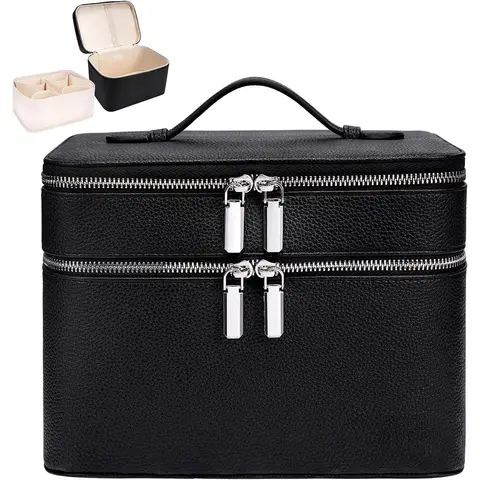 Large Capacity Double Layer Cosmetic Bag with Inner Bag Multi-functional Travel Organizer Makeup Case Handheld Toiletry Bag