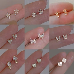 Korean Exquisite Butterfly Stud Earrings For Women Shiny Crystal Zircon Butterfly Versatile Love Heart Earring Party Jewelry