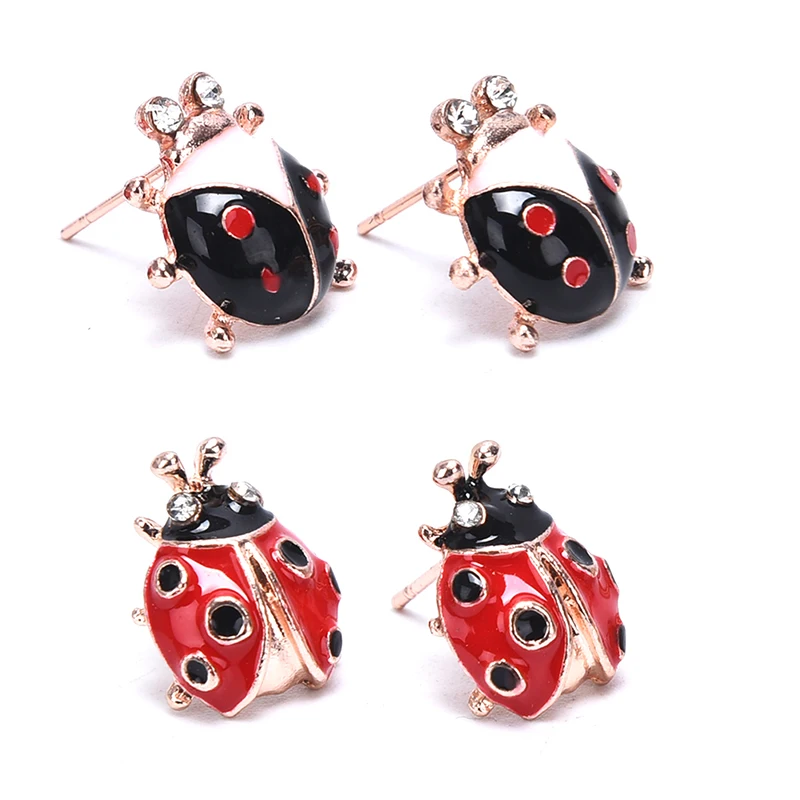 1 Pair Cute Animal Ladybug Earrings For Women Girl Adorable Insect Ladybird Stud Earrings Fashion Jewelry