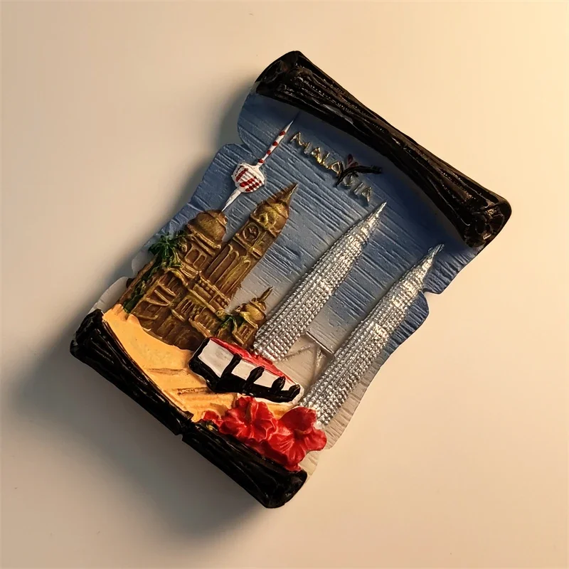 Malaysia Creative Twin Towers Scroll Travel Souvenirs Hand-painted Decorative Magnetic Fridge Stickers Collection Gift