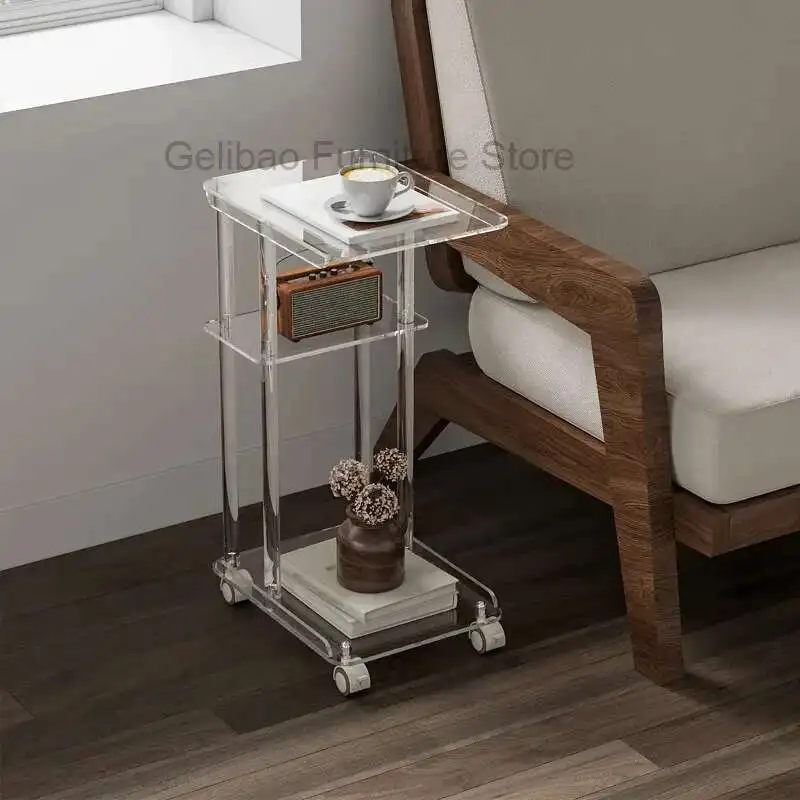 

Light Luxury Acrylic Three-layer Mobile with Wheels Living Room Furniture Transparent Side Table Bedroom Bedside Computer Table