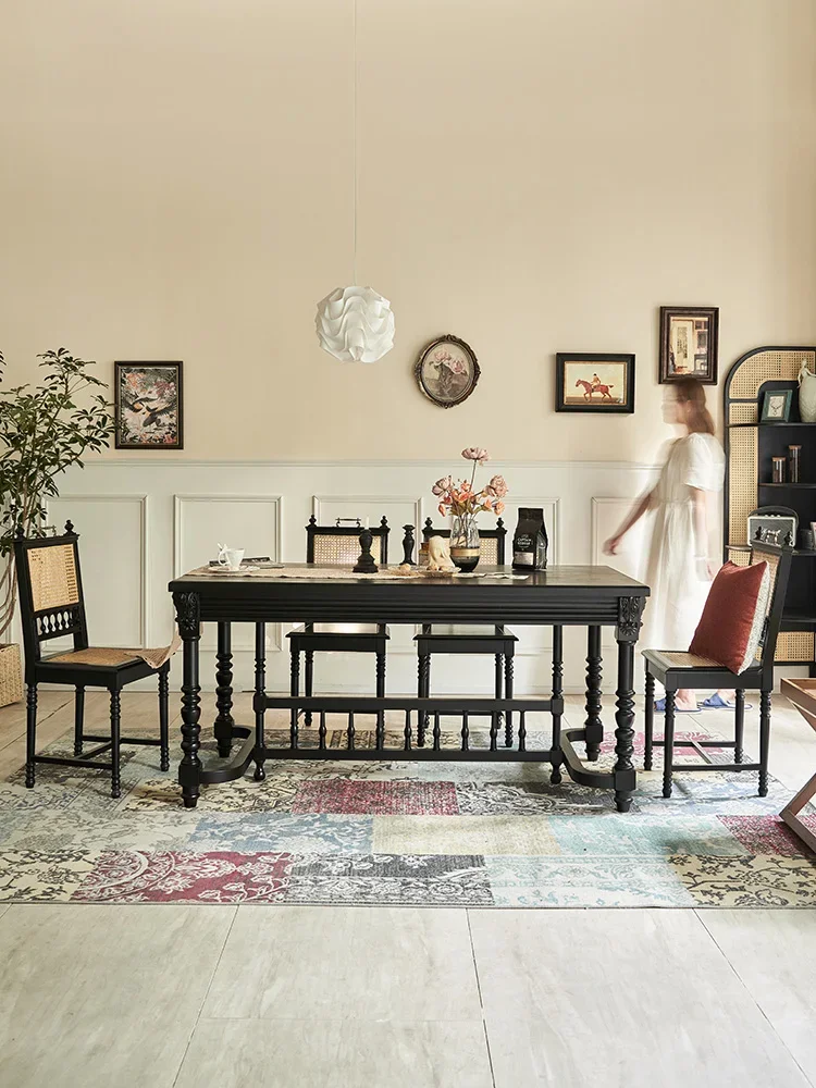 Französischer Retro-Rattan-Massivholzstuhl, Restaurant-Home-Rückenstuhl