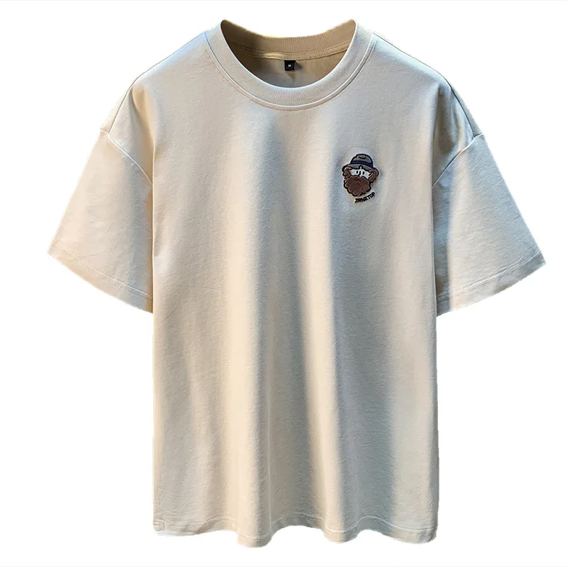 Summer short sleeved T-shirt for men 2025, simple embroidery, loose, casual, elastic, breathable men's clothing