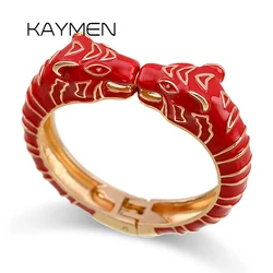 KAYMEN New Enamel Colorful Tiger Bangle Cuff Bracelet for Women Girls Statement Multicolor Fashion Bangle Jewelry 15 Colors