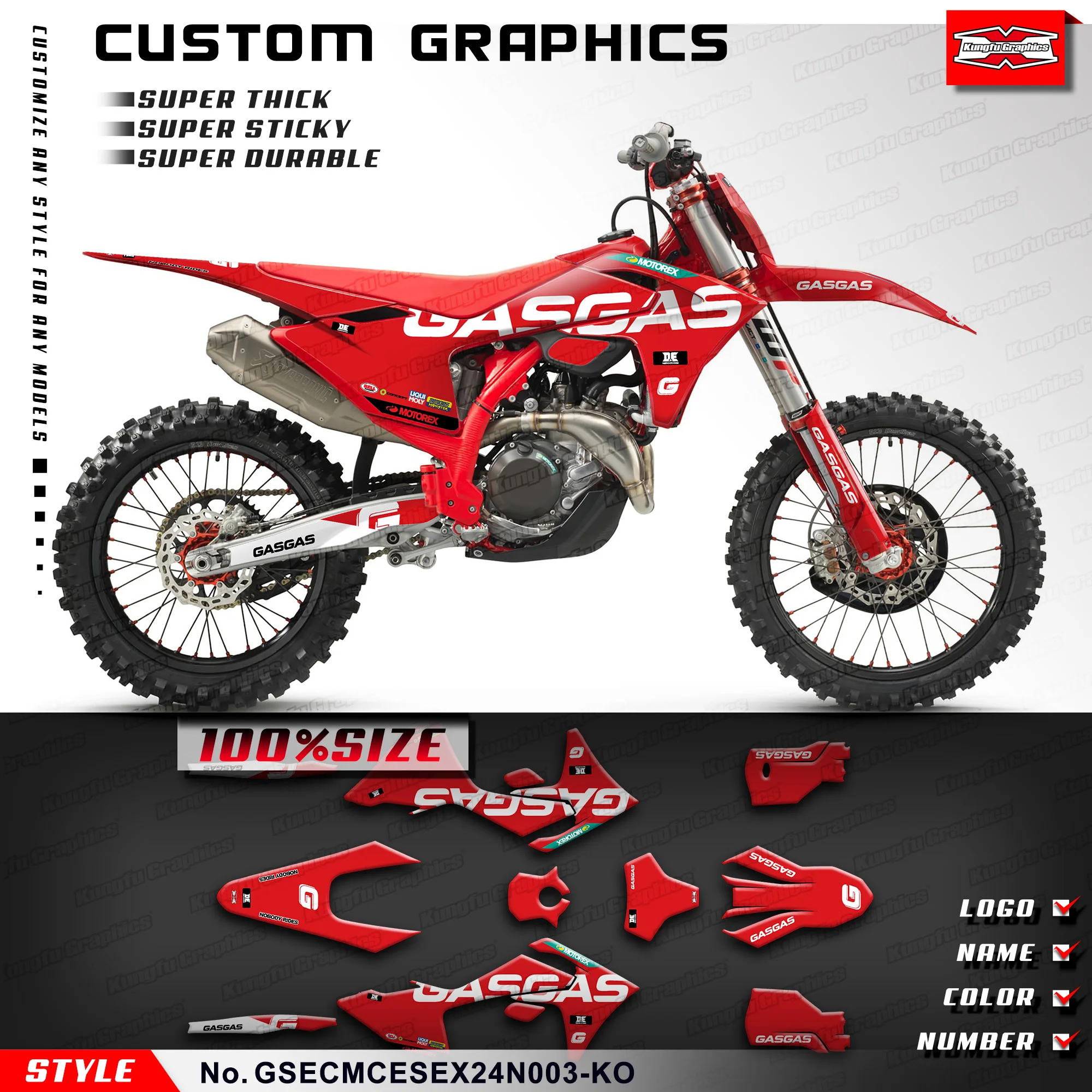 

KUNGFU GRAPHICS Enduro Decal Heatproof Sticker Kit for EC EX MC ES 125 250 300 250F 300F 350F 450F 500F 2024