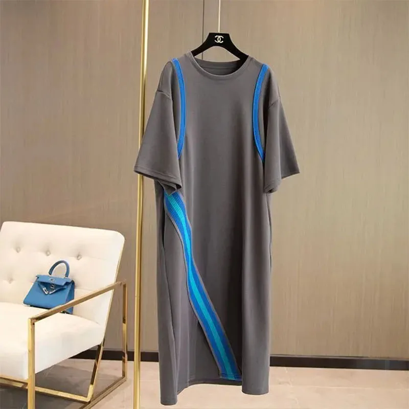 ฤดูร้อนวินเทจหลวมO-คอแขนสั้นสบายๆเสื้อยืดชุดเสื้อผ้าผู้หญิงอารมณ์สง่างามลายชุด