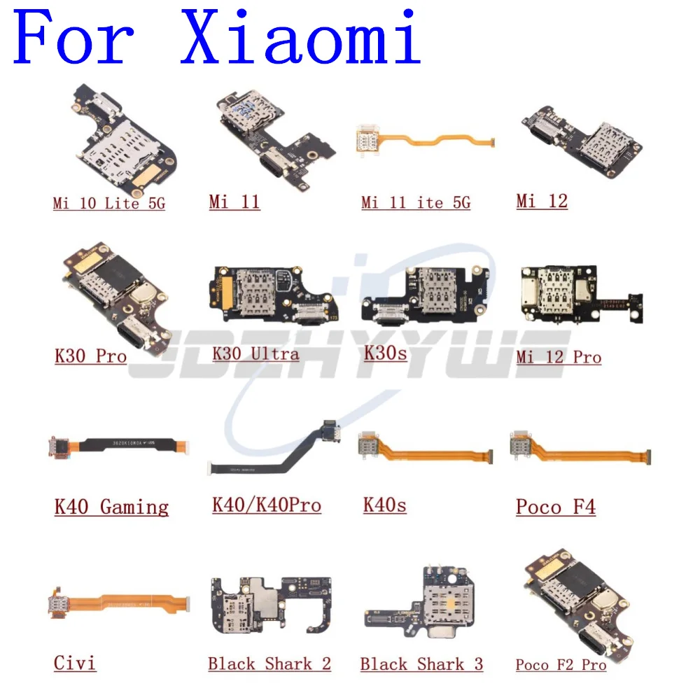 USB Charging Port Dock Connector SIM Card Reader Board Flex Cable For Xiaomi Mi 10 11 Lite 12 K30 K40 Poco F2 F4 Black Shark 2 3