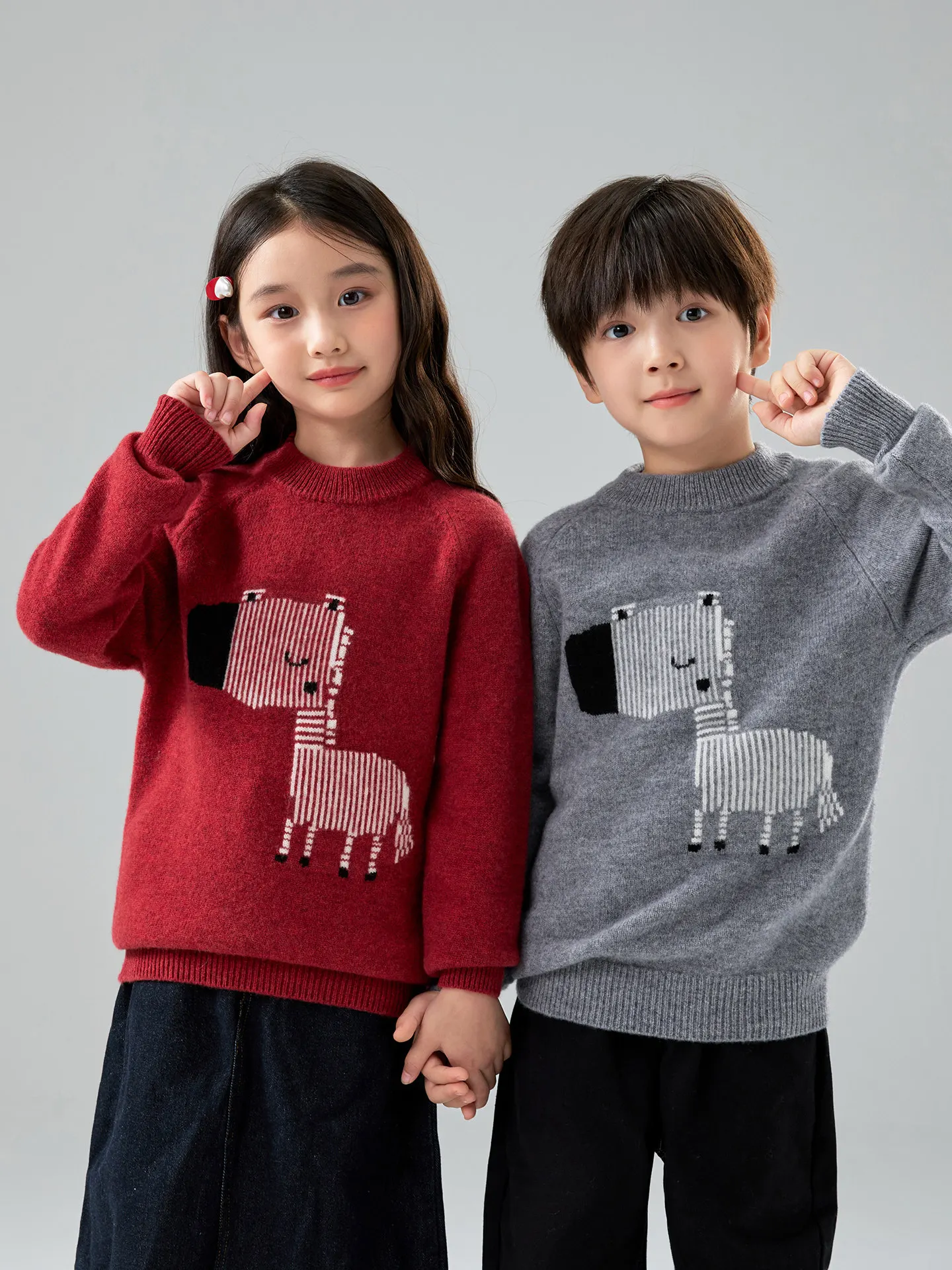 Kids Pullover Sweater Boys Girls Older Kids Thickened Mock Neck Zebra Pattern Jacquard Knit Round Neck