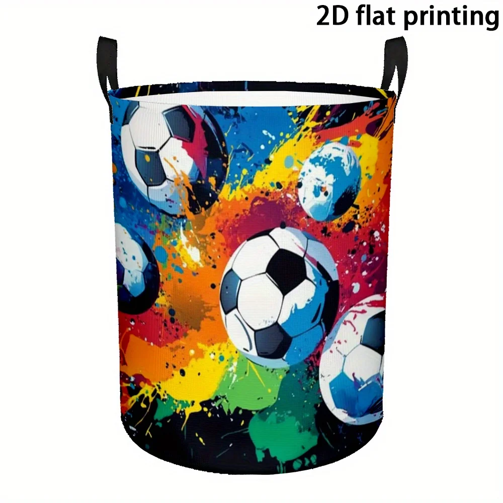 Modern Soccer Ball Print Laundry Basket Large Capacity Foldable Hamper with Handles, Durable Polyester Storage Bin for Bedroom