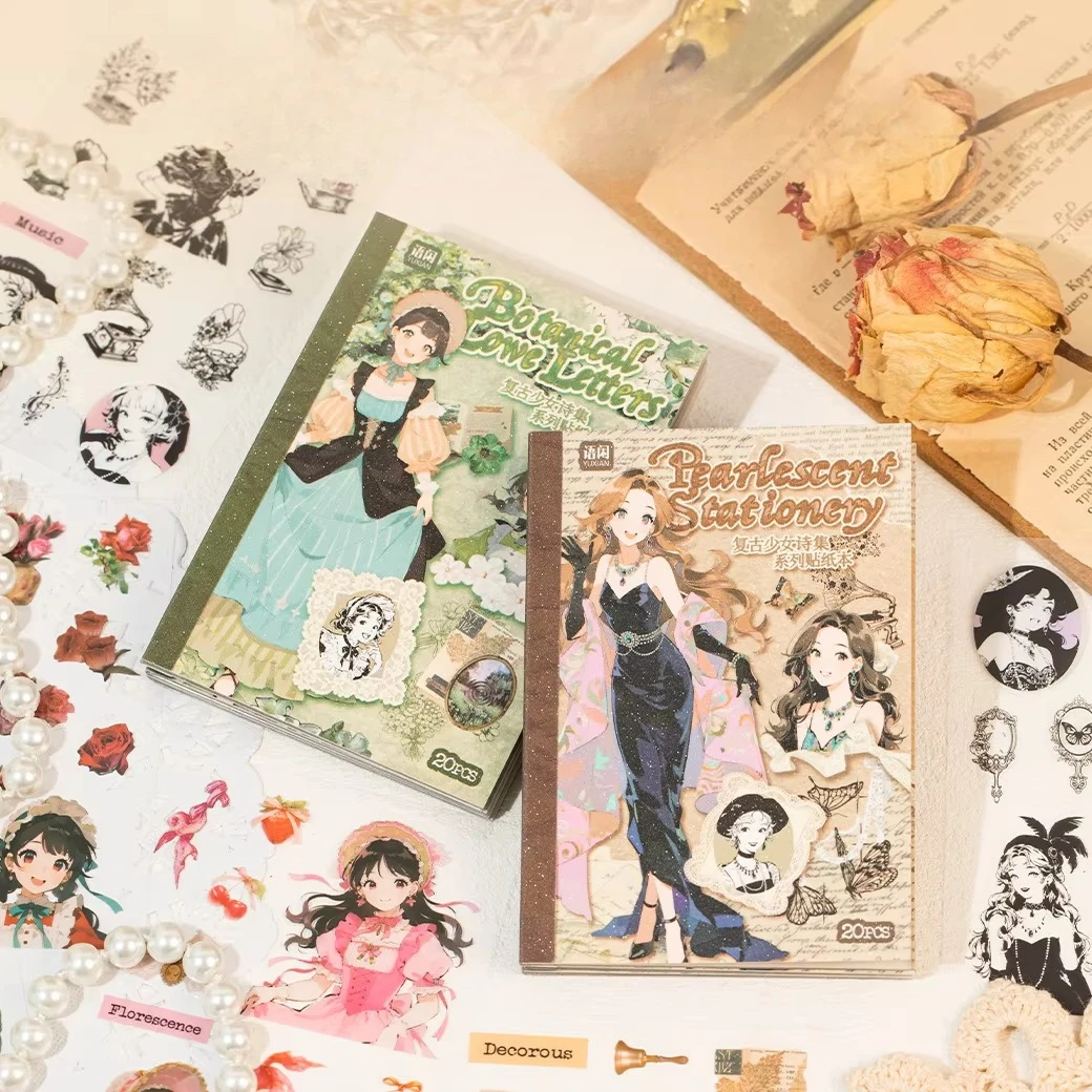 1pack/2pack Vintage Girl Poetry Series Cut Film Sticker Book Sketch Oil Painting Journal DIY Waterproof cute stickers